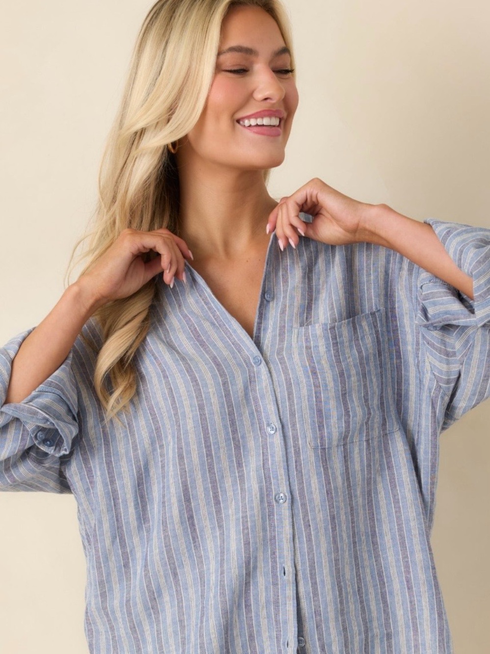 ana Striped Button Down Shirt in Blue & White XXL
